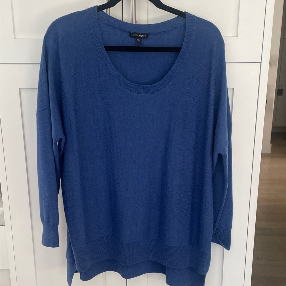 Eileen Fisher Classic Blue Crew Neck Sweater